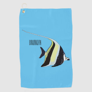 Moorish idol fish cartoon illustration golf towel
