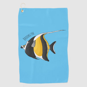 Moorish idol fish cartoon illustration golf towel