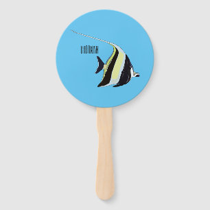Moorish idol fish cartoon illustration hand fan