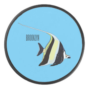 Moorish idol fish cartoon illustration hockey puck