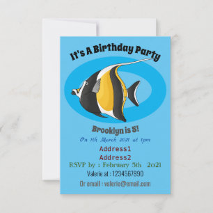 Moorish idol fish cartoon illustration invitation