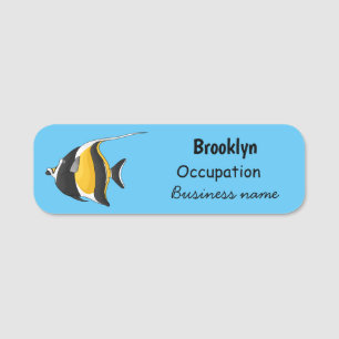 Moorish idol fish cartoon illustration name tag