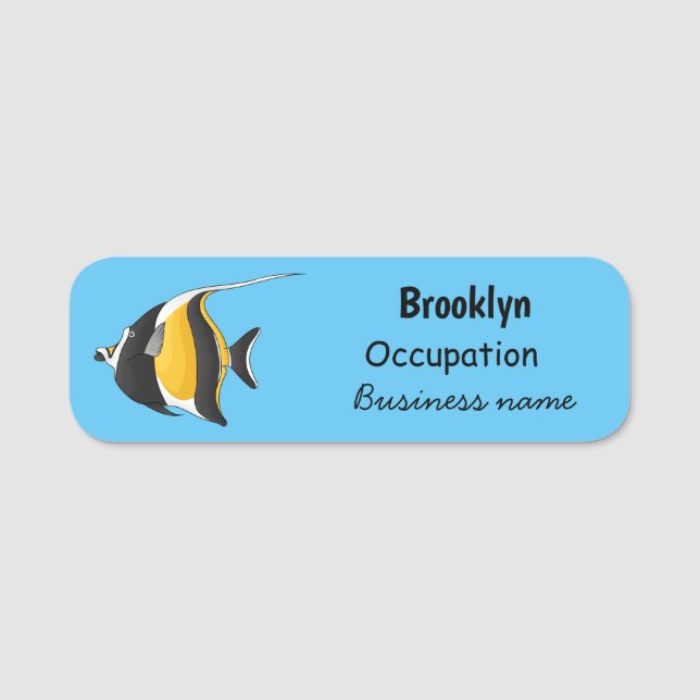 Moorish idol fish cartoon illustration name tag (Front)