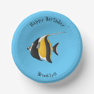 Moorish idol fish cartoon illustration paper plate
