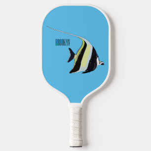 Moorish idol fish cartoon illustration pickleball paddle