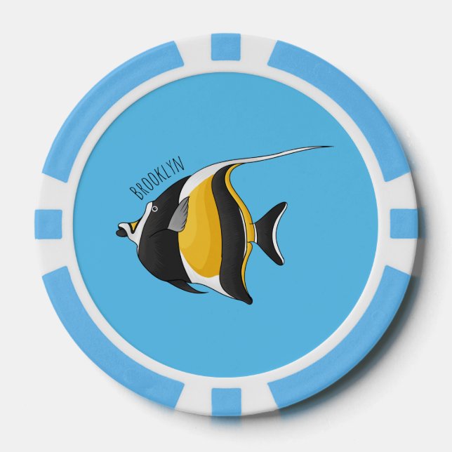 Moorish idol fish cartoon illustration  poker chips (Front)
