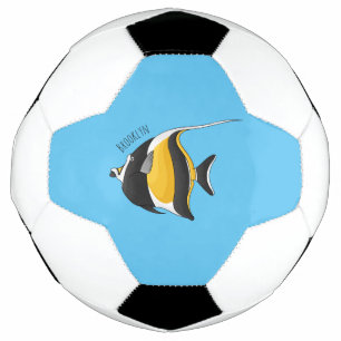Moorish idol fish cartoon illustration soccer ball
