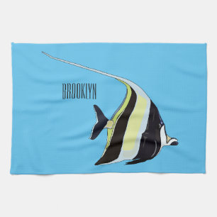 Moorish idol fish cartoon illustration tea towel
