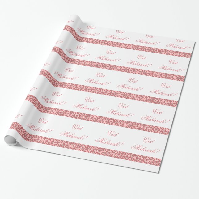 Moorish pink and white geometric Eid Mubarak Wrapping Paper (Unrolled)
