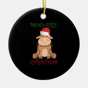 Moorry Christmas Cow Santa Christmas Puns Animals Ceramic Tree Decoration