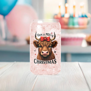 Moory Christmas Cute Cow Wearing Santa Can Glass