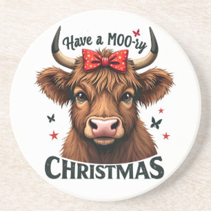Moory Christmas Cute Cow Wearing Santa Coaster
