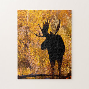 Moose (Alces Alces) Bull In Golden Willows 2 Jigsaw Puzzle
