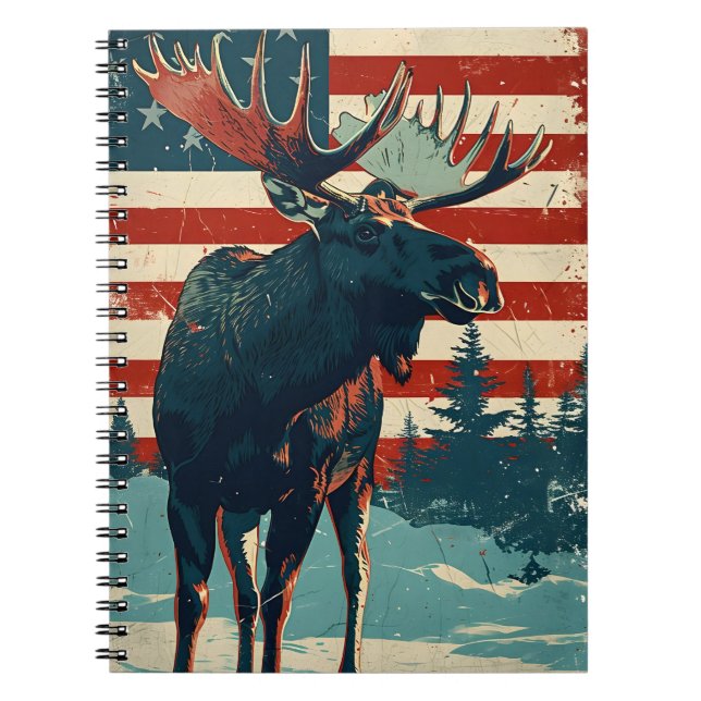 Moose American Flag Vintage Notebook (Front)