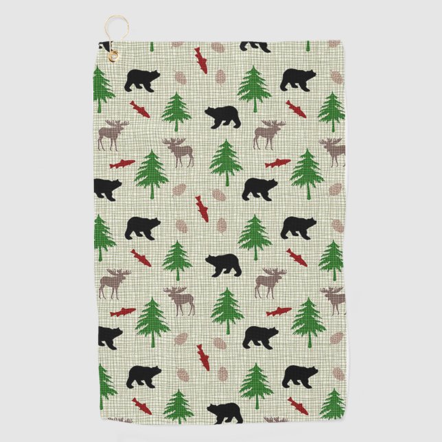 Moose and Bear Pattern Golf Towel (Front)