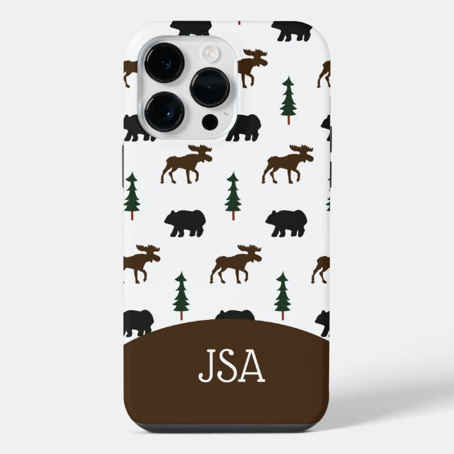 Moose and Bear Rustic Cell Phone Case Monogrammed (Back)