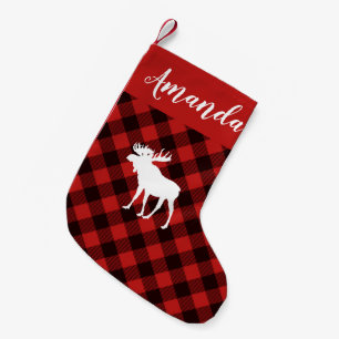 Moose and Buffalo Red and Black Plaid Christmas Small Christmas Stocking