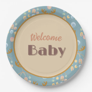 Moose and Mobile 9" round baby shower paper plates