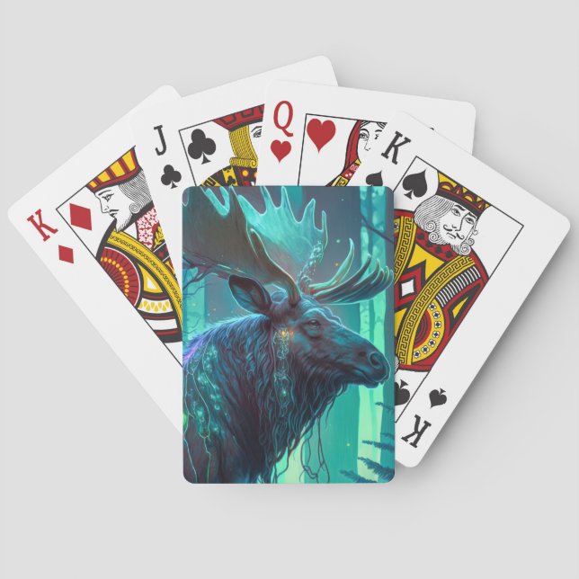 Moose Animal Portrait Painting Dark Character  Playing Cards (Back)