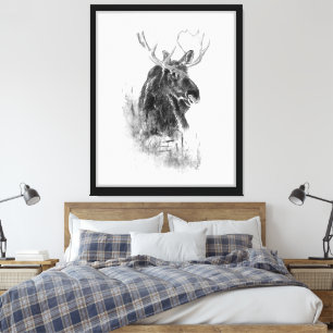 Moose Animal Watercolor Wildlife Art Canvas Print