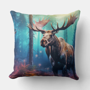 Moose Animal Wildlife Wilderness Colourful Wall Ar Cushion