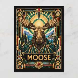 Moose, Art Deco Wildlife Postcard