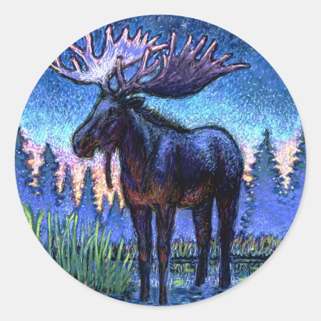 Moose At Dawn Classic Round Sticker (Front)