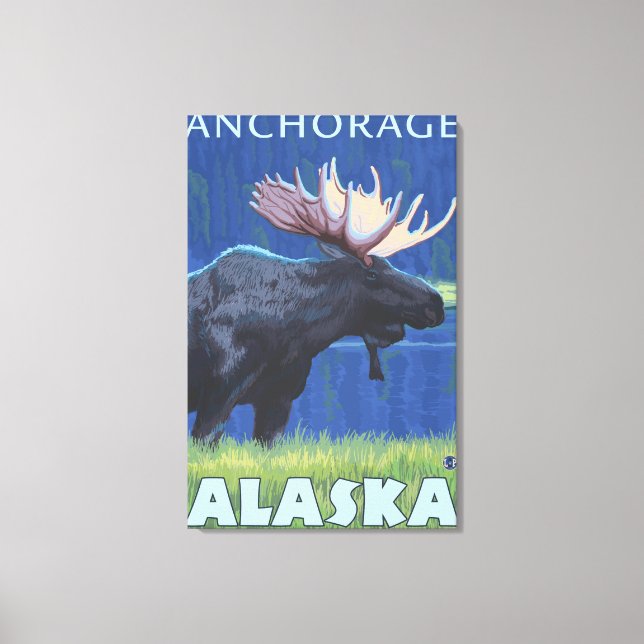 Moose at Night - Anchorage, Alaska Canvas Print (Front)