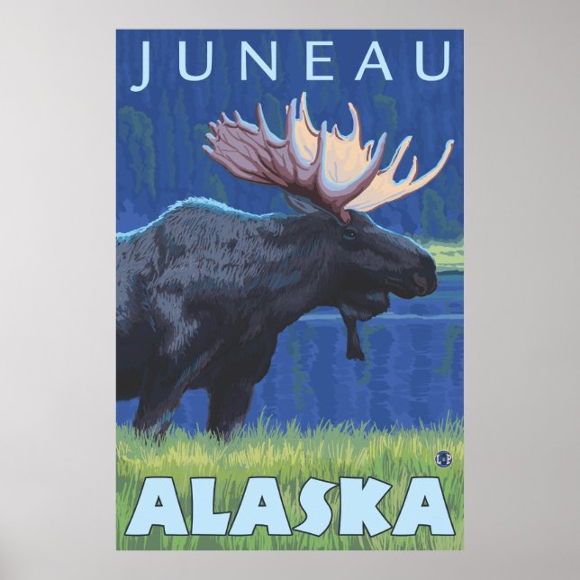 Moose at Night - Juneau, Alaska Poster (Front)