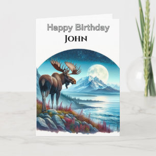 Moose at Night Personalised Nature Birthday  Card