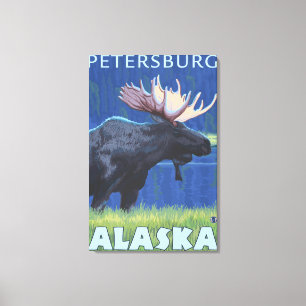 Moose at Night - Petersburg, Alaska Canvas Print