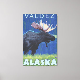 Moose at Night - Valdez, Alaska Canvas Print