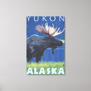 Moose at Night - Yukon, Alaska Canvas Print