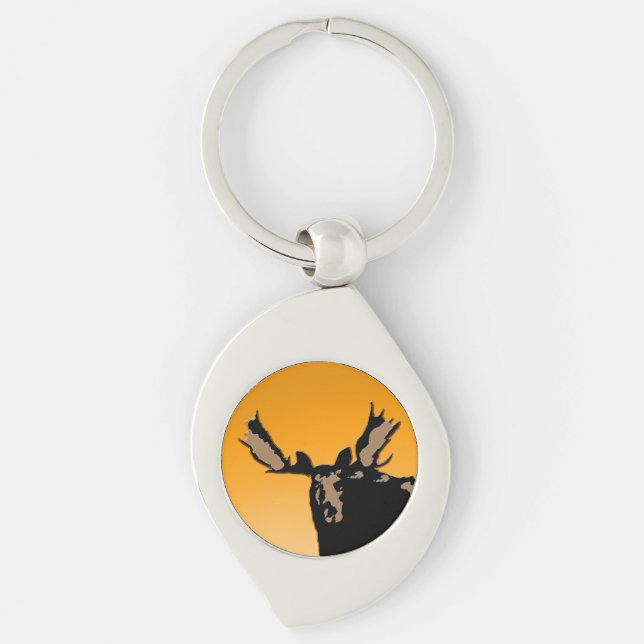 Moose at Sunset  - Original Wildlife Art Key Ring (Front)