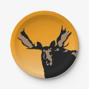 Moose at Sunset  - Original Wildlife Art Paper Plate