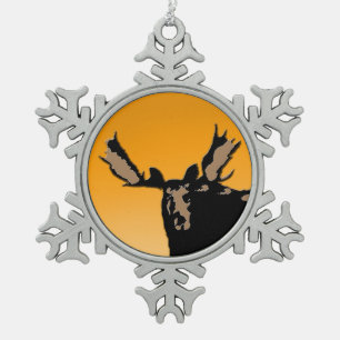 Moose at Sunset  - Original Wildlife Art Snowflake Pewter Christmas Ornament