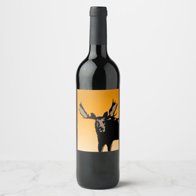 Moose at Sunset  - Original Wildlife Art Wine Label (Front)