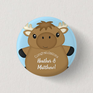Moose Baby Shower Blue 3 Cm Round Badge