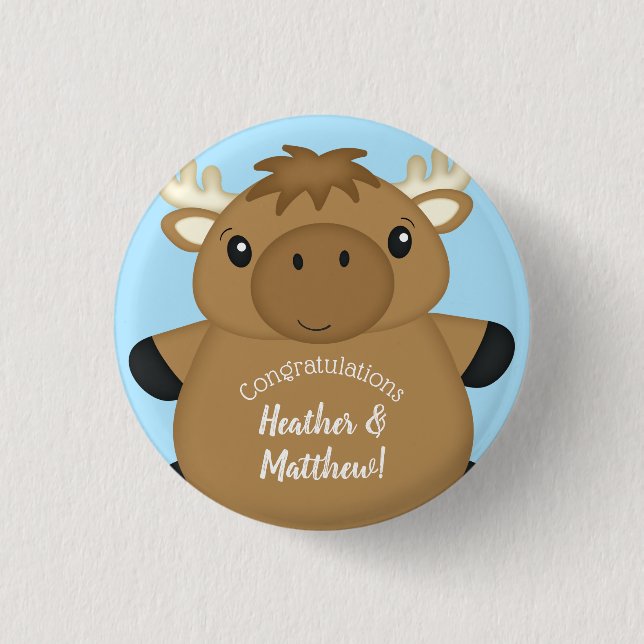 Moose Baby Shower Blue 3 Cm Round Badge (Front)