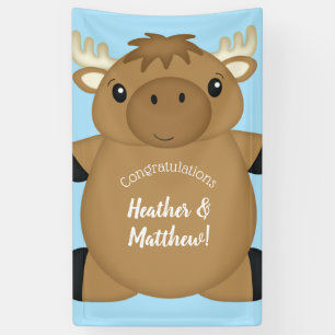 Moose Baby Shower Blue Banner