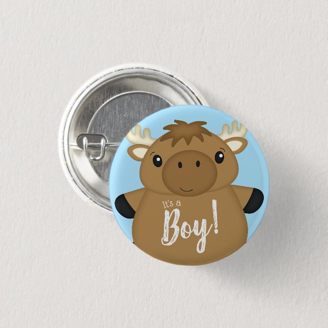 Moose Baby Shower Blue Boy 3 Cm Round Badge (Front & Back)