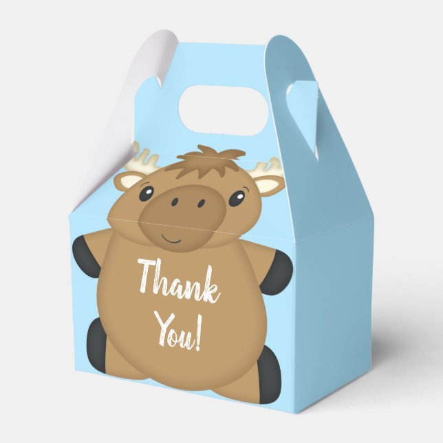 Moose Baby Shower Blue Boy Favour Box (Front Side)