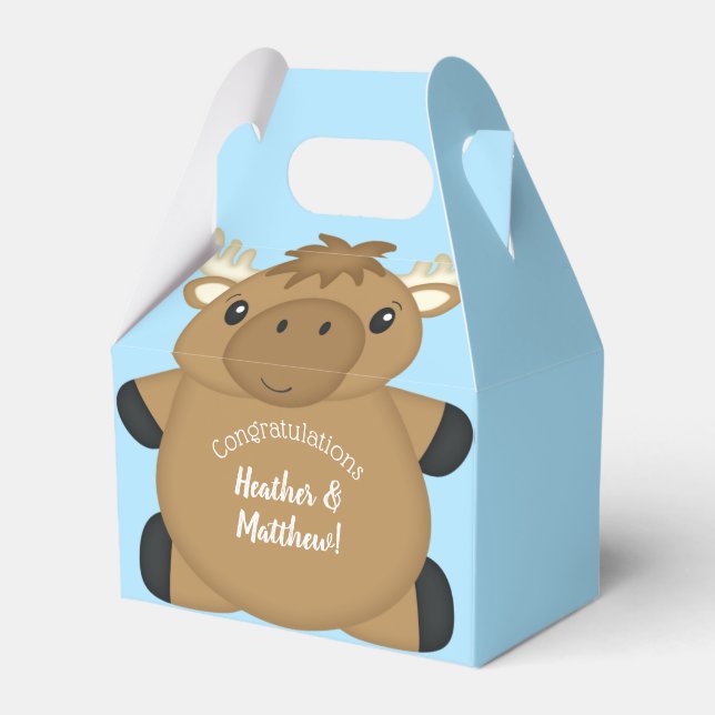 Moose Baby Shower Blue Boy Favour Box (Front Side)