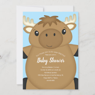 Moose Baby Shower Blue Invitation
