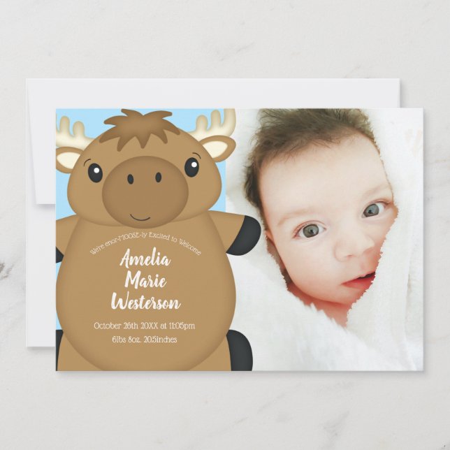 Moose Baby Shower Blue Invitation (Front)