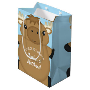 Moose Baby Shower Blue Medium Gift Bag