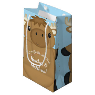 Moose Baby Shower Blue Small Gift Bag
