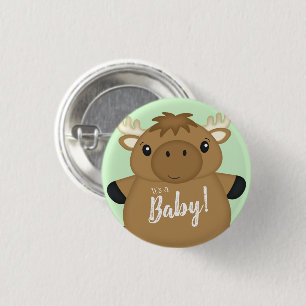 Moose Baby Shower Green 3 Cm Round Badge