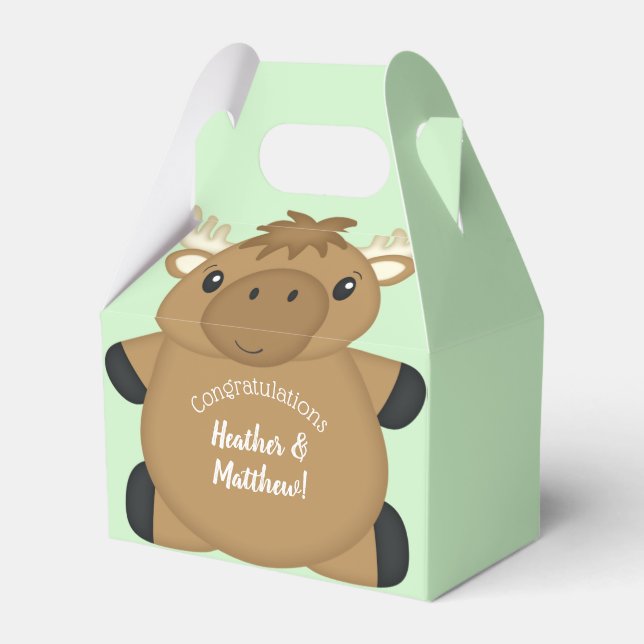 Moose Baby Shower Green Favour Box (Front Side)