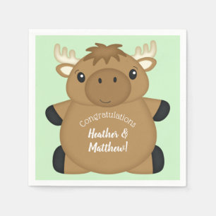Moose Baby Shower Green Napkin